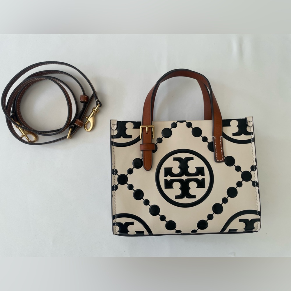 Tory Burch T Monogram Contrast Embossed Mini Tote black and cream - Picture 2 of 4